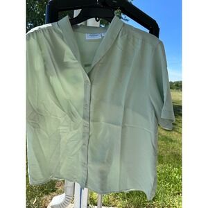 National Women's Mint Green Short Sleeve Button Down Blouse Camp Collar XL